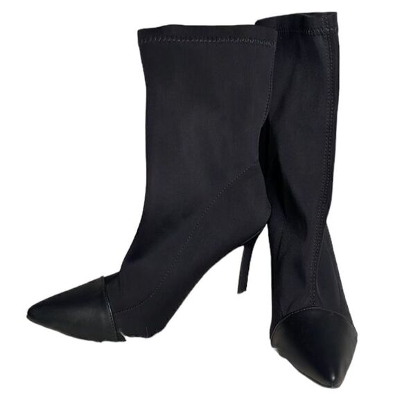 Black,  leather toe,  sock booties size 8. NWOT - Picture 1 of 7